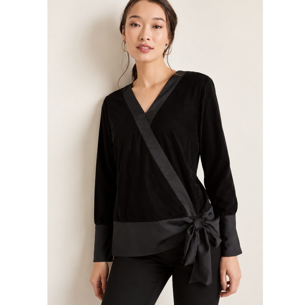 Ann Taylor Velvet Satin Minimalist Elegant Evening Trim Holiday Wrap Top S